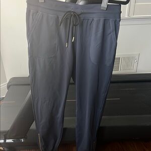 Zyia Navy Ankle Cropped Pants with Tapered Leg gold zip bottom